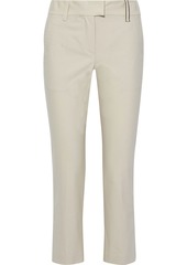 Brunello Cucinelli Woman Cropped Bead-embellished Cotton-blend Twill Slim-leg Pants Beige