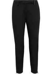 Brunello Cucinelli Woman Cropped Bead-embellished Cotton-blend Twill Slim-leg Pants Black