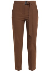 Brunello Cucinelli Woman Cropped Bead-embellished Stretch-cotton Twill Slim-leg Pants Brown
