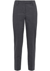 Brunello Cucinelli Woman Cropped Bead-embellished Wool-blend Slim-leg Pants Dark Gray