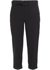 Brunello Cucinelli Woman Cropped Belted Cotton-twill Tapered Pants Black