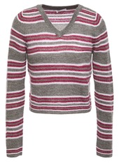 Brunello Cucinelli Woman Cropped Metallic Striped Ribbed-knit Sweater Taupe