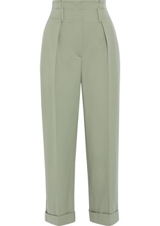 Brunello Cucinelli Woman Cropped Pleated Wool-twill Straight-leg Pants Sage Green