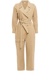 Brunello Cucinelli Woman Double-breasted Cropped Linen And Cotton-blend Twill Jumpsuit Sand