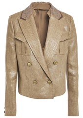 Brunello Cucinelli Woman Double-breasted Embellished Coated-linen Blazer Sand