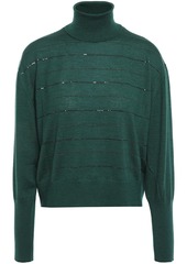 Brunello Cucinelli Woman Embellished Cashmere And Silk-blend Turtleneck Sweater Emerald