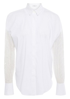 Brunello Cucinelli - Embellished organza-paneled cotton-blend poplin shirt - White - M