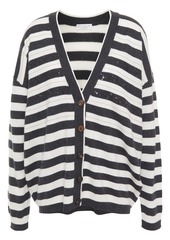 Brunello Cucinelli Woman Bead And Sequin-embellished Striped Cashmere Cardigan Charcoal