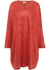 Brunello Cucinelli Woman Embroidered Slub Linen And Silk-blend Jersey Tunic Tomato Red