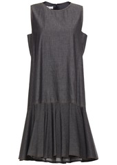 Brunello Cucinelli Woman Fluted Bead-embellished Cotton Dress Charcoal