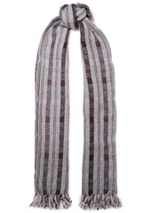 Brunello Cucinelli Woman Fringed Metallic Checked Cashmere-blend Scarf Light Gray