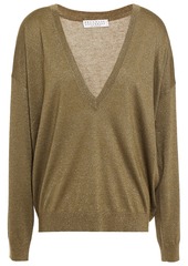 Brunello Cucinelli Woman Metallic Cashmere-blend Sweater Sage Green