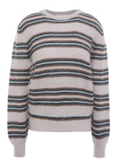Brunello Cucinelli Woman Metallic Striped Knitted Sweater Gray