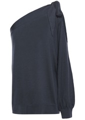 Brunello Cucinelli Woman One-shoulder Cutout Cashmere And Silk-blend Top Navy