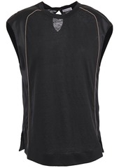 Brunello Cucinelli Woman Satin-paneled Bead-embellished Linen And Silk-blend Jersey Top Black