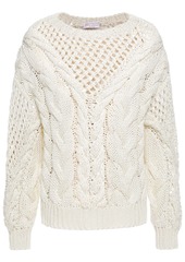 Brunello Cucinelli Woman Sequin-embellished Cable-knit Cotton Sweater Cream
