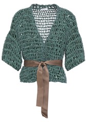 Brunello Cucinelli Woman Sequin-embellished Open-knit Cardigan Grey Green