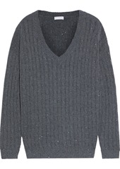 Brunello Cucinelli Woman Sequined Cable-knit Cashmere And Silk-blend Sweater Dark Gray