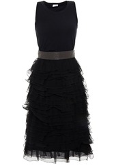 Brunello Cucinelli Woman Tiered Bead-embellished Stretch-cotton Jersey And Silk-organza Dress Black