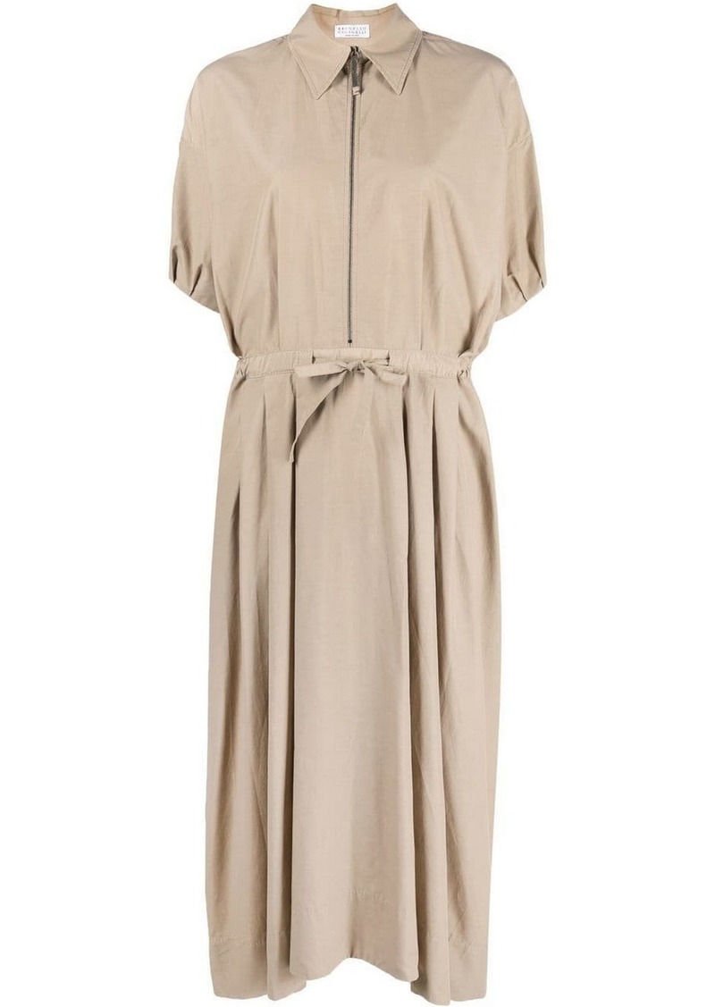 Brunello Cucinelli Women's Belted Shirt Dress In Wheat Stalk