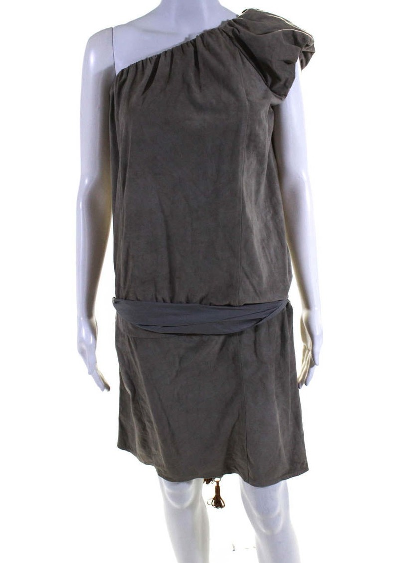 Brunello Cucinelli Womens Silk One Shoulder Belted Dress Gray