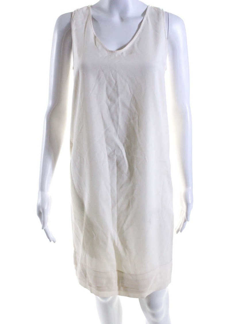 Brunello Cucinelli Womens Silk Sleeveless Scoop Neck Shift Dress White