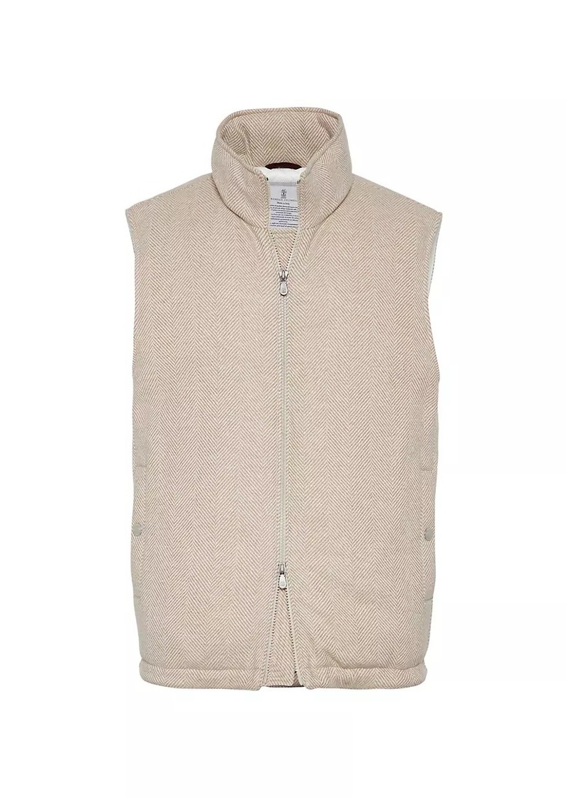 Brunello Cucinelli Brushed Wool and Cashmere Chevron Down Vest