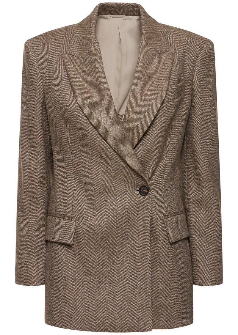 Brunello Cucinelli Brushed Wool Blend Herringbone Blazer