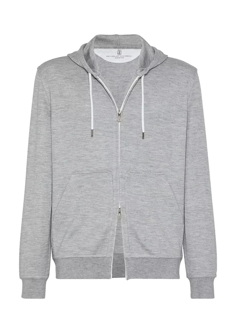 Brunello Cucinelli Cashmere and Silk French Terry Hooded Sweatshirt with Zipper