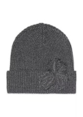 Brunello Cucinelli Cashmere Rib Knit Beanie with Precious Flower Crest