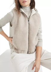 Brunello Cucinelli Cashmere Shearling Reversible Hooded Vest with Precious Trim