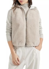 Brunello Cucinelli Cashmere Shearling Reversible Hooded Vest with Precious Trim