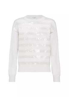Brunello Cucinelli Cashmere Sweater With Dazzling Stripe Embroidery