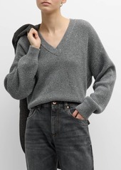 Brunello Cucinelli Cashmere Waffle Knit Sweater with Micro Paillettes