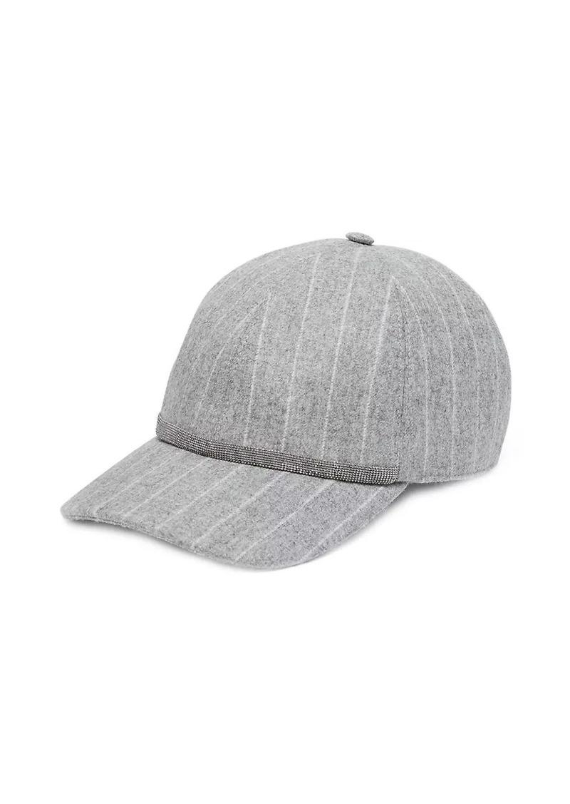 Brunello Cucinelli Chalk Stripe Baseball Cap with Shiny Band