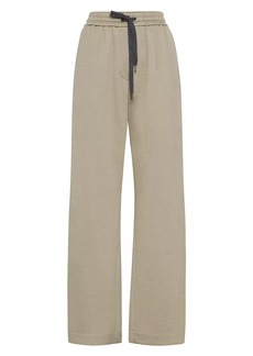 Brunello Cucinelli Comfort Cotton And Silk Interlock Wide Trousers With Precious Stripe