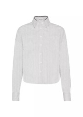 Brunello Cucinelli Cotton and Silk Chalk Stripe Poplin Shirt