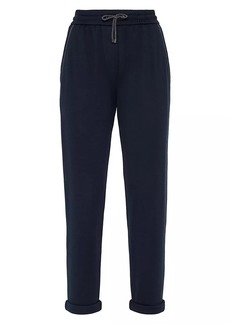 Brunello Cucinelli Cotton And Silk Interlock Trousers With Shiny Pocket Detail