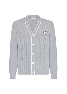 Brunello Cucinelli Cotton Cable Knit Cardigan with Tennis Badge