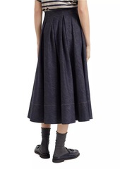 Brunello Cucinelli Cotton Denim Effect Twill Pleated Circle Skirt