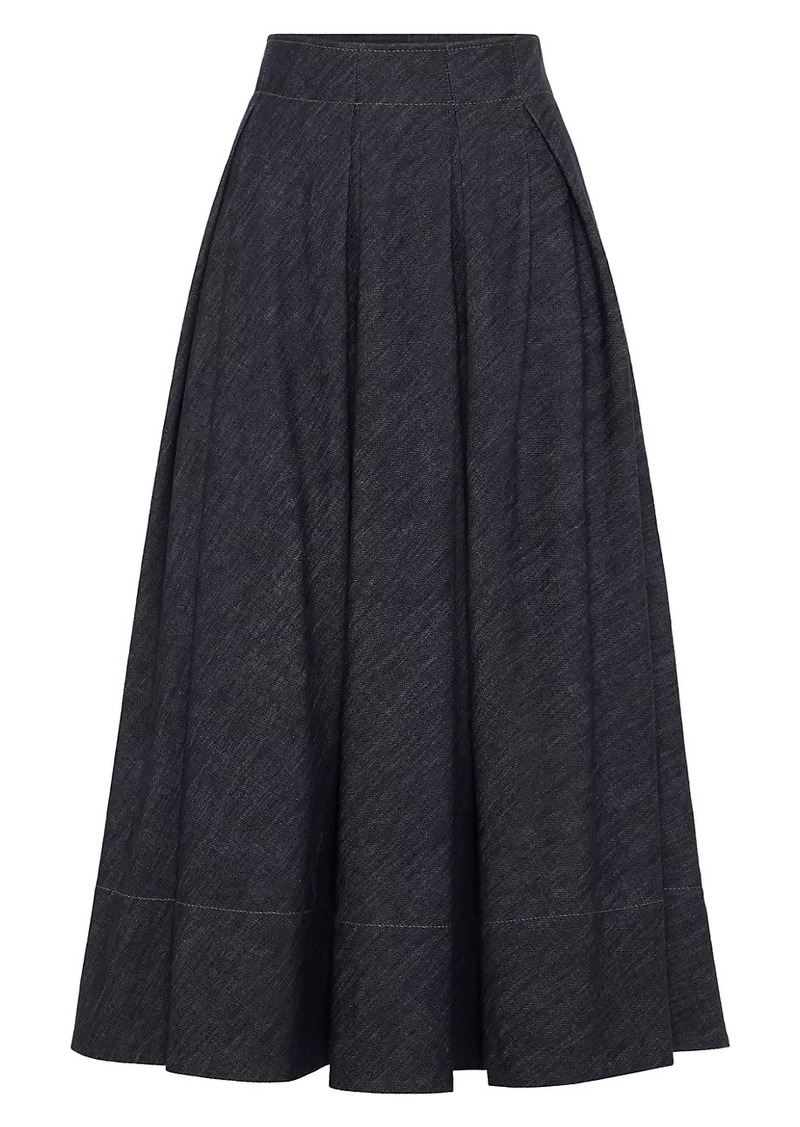 Brunello Cucinelli Cotton Denim Effect Twill Pleated Circle Skirt