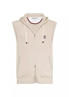 Brunello Cucinelli Cotton English Rib Sweater Vest With Zipper And Hood