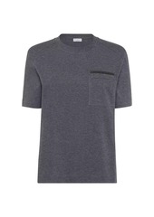 Brunello Cucinelli Cotton Jersey T-Shirt with Shiny Ribbed Detail