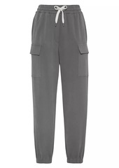 Brunello Cucinelli Cotton Smooth French Terry Cargo Trousers with Monili