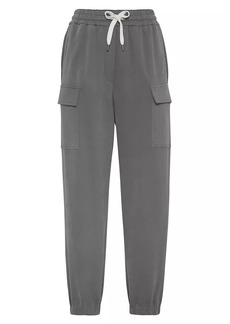 Brunello Cucinelli Cotton Smooth French Terry Cargo Trousers with Monili