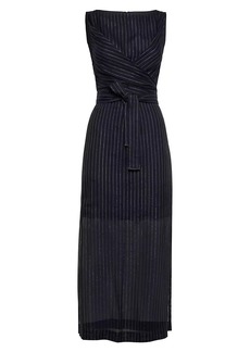 Brunello Cucinelli Cotton Sparkling Stripe Gauze Wrap Dress with Monili
