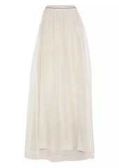 Brunello Cucinelli Crispy Silk Pleated Maxi Skirt with Monili