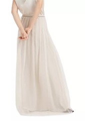 Brunello Cucinelli Crispy Silk Pleated Maxi Skirt with Monili