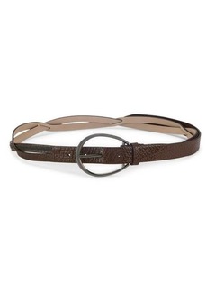 Brunello Cucinelli Croc-Embossed Leather Woven Belt