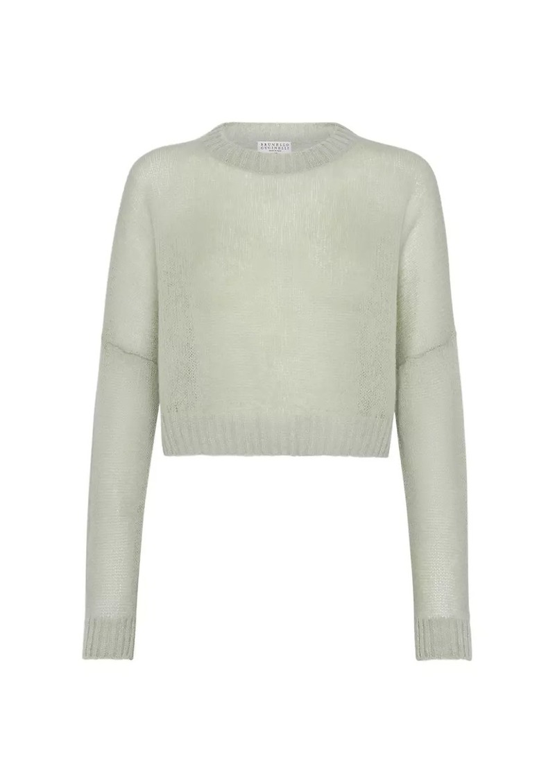 Brunello Cucinelli Cropped Mohair And Wool Sweater With Monili
